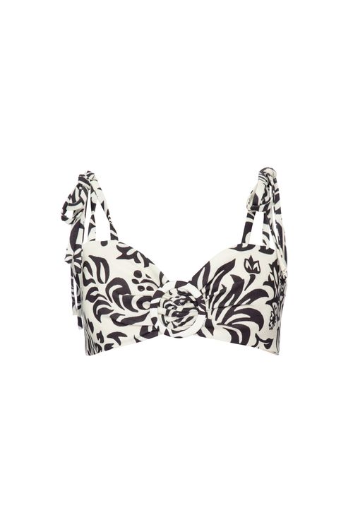 Top alça amarração tropical gráfico off white
