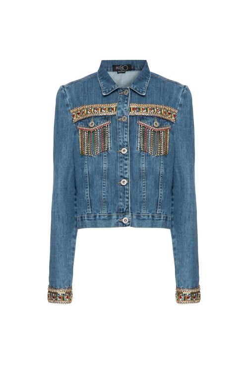Jaqueta pala bordada enjoy denim azul