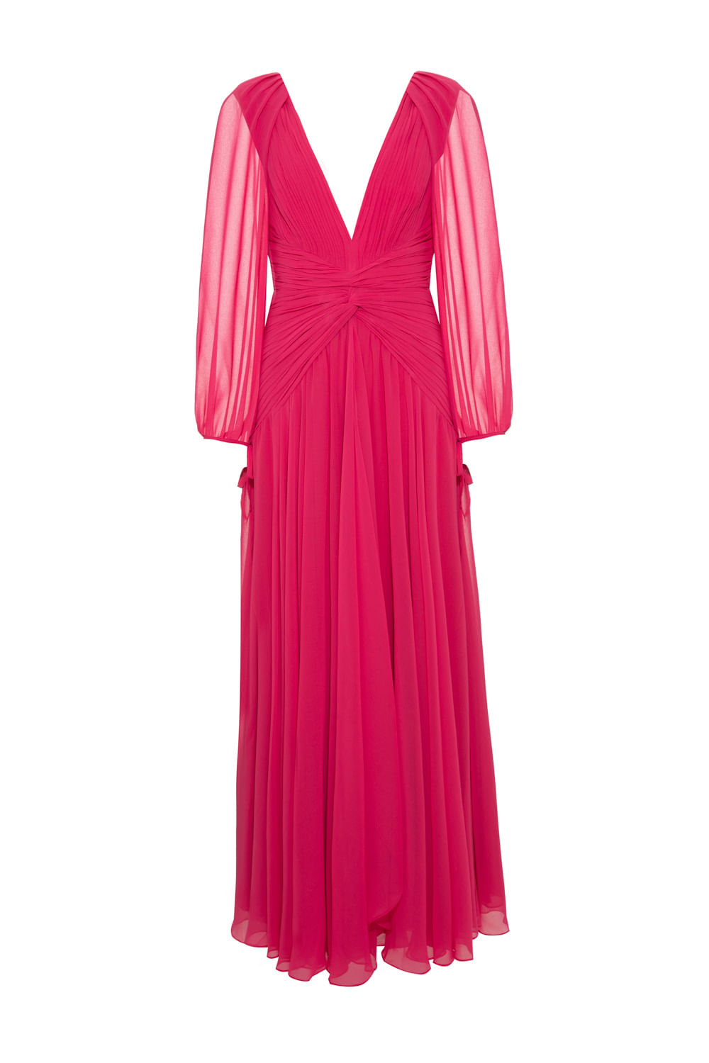 Vestido longo busto pregas pink