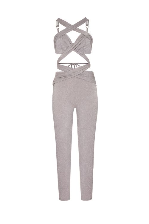 Macacão cruzado lurex camden prata