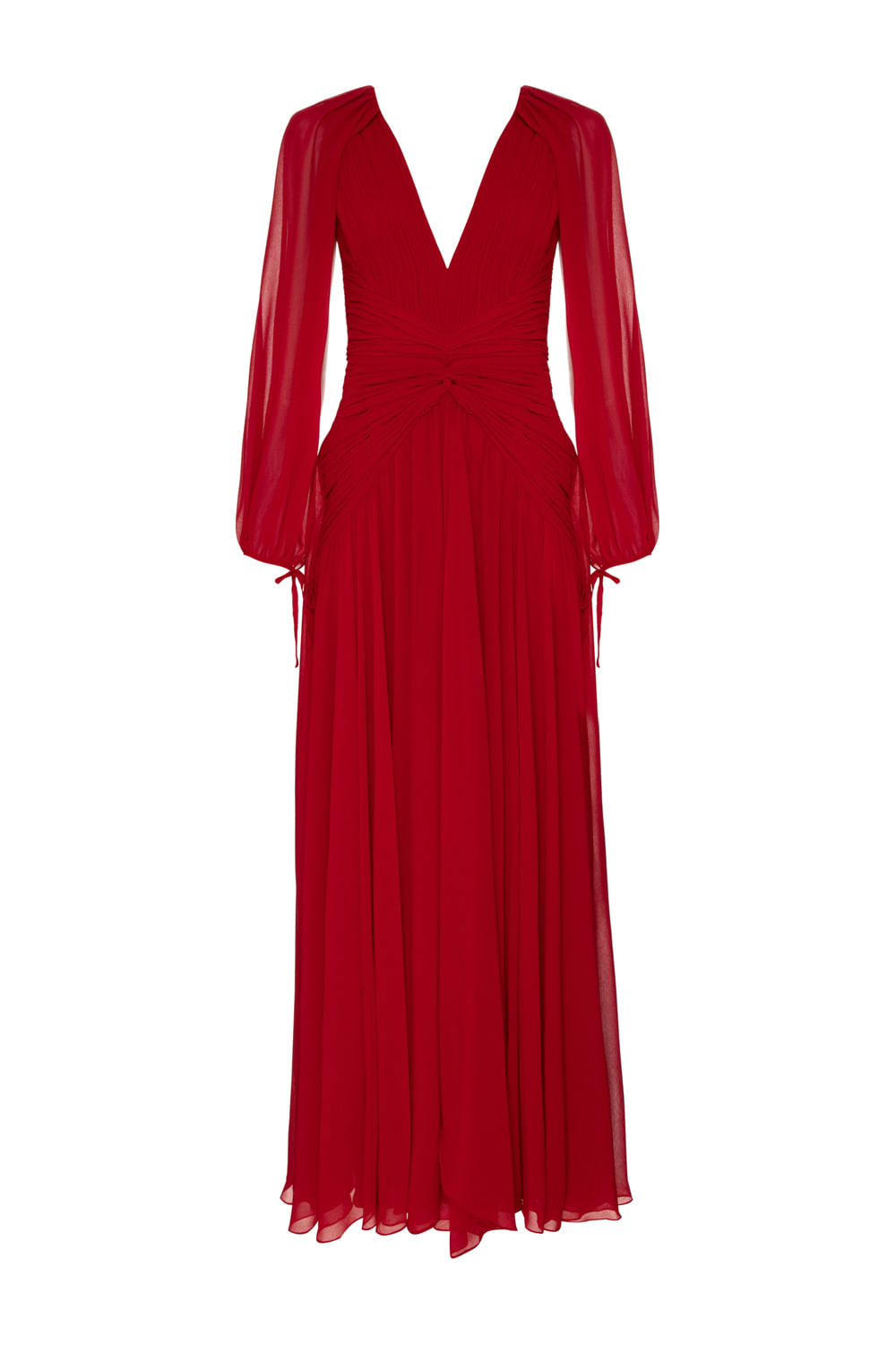 Vestido longo busto pregas vermelho