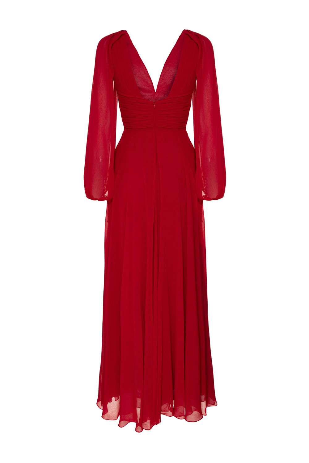 Vestido longo busto pregas vermelho