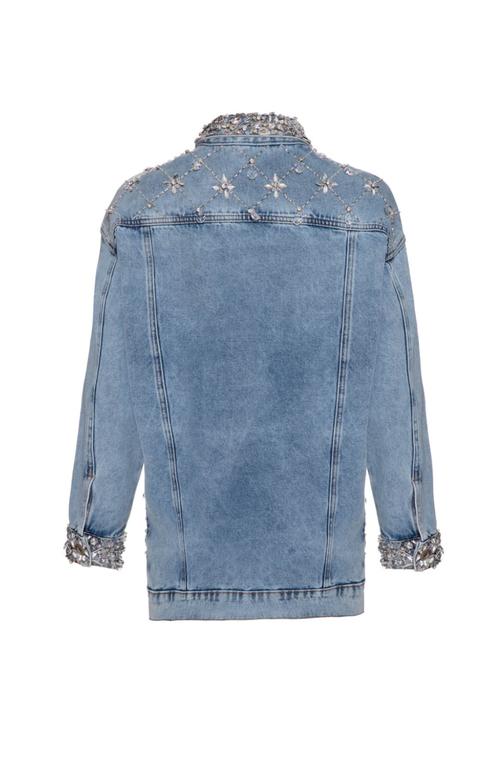 Jaqueta bordada denim crystal azul jeans