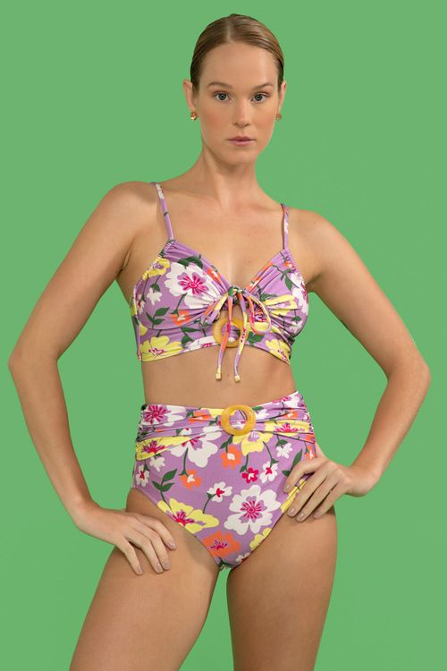 Hot pants fivela retrô flower lilas