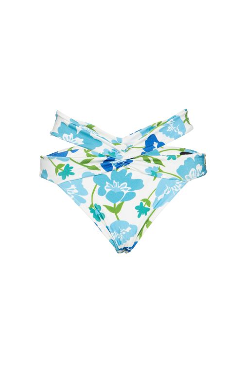 Calcinha biquíni faixas retrô flower off white