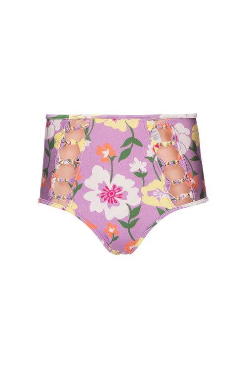 Hot pants recortes retrô flower lilas