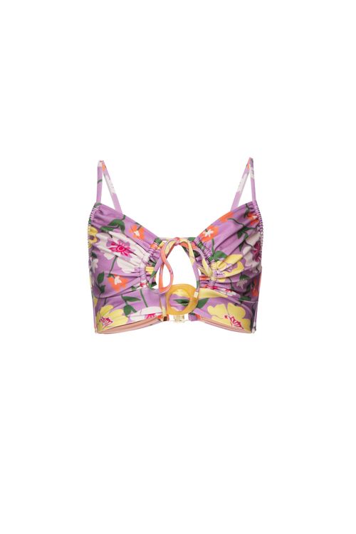 Top biquíni fivela retrô flower lilas