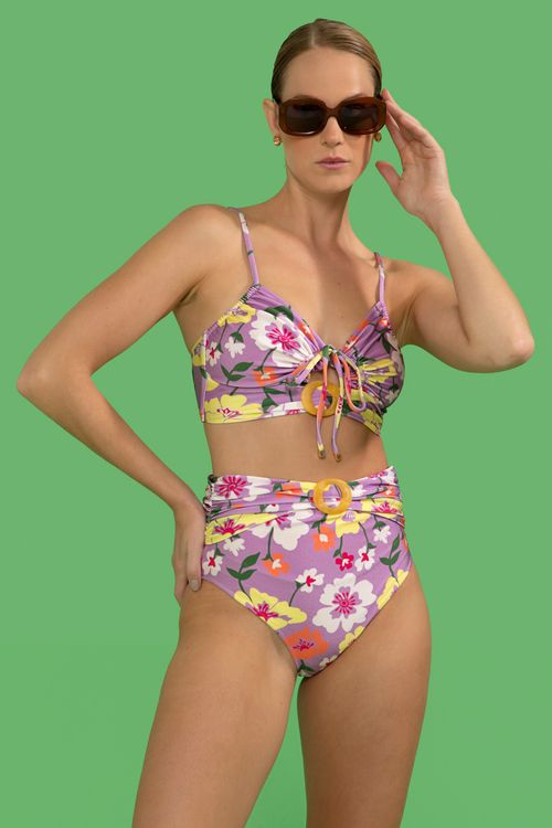 Top biquíni fivela retrô flower lilas