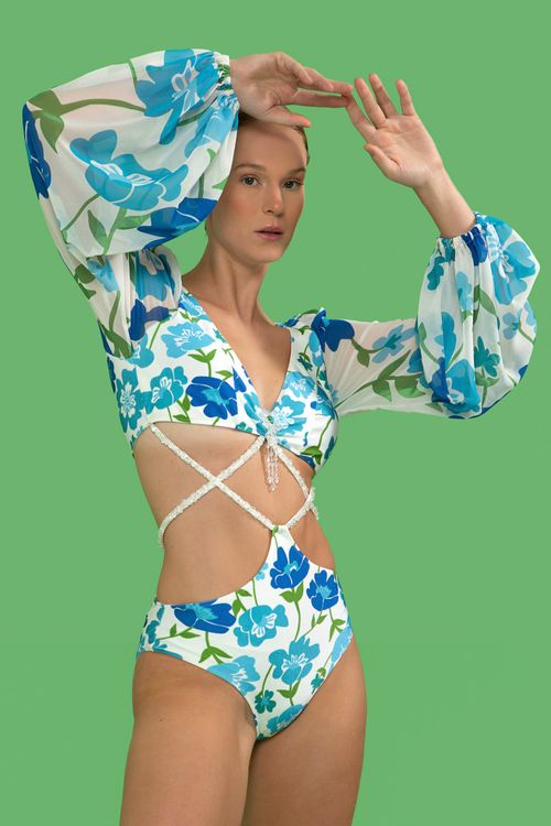 Body bordado tiras retrô flower off white
