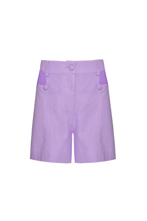 Short recortes linho balneário lilas