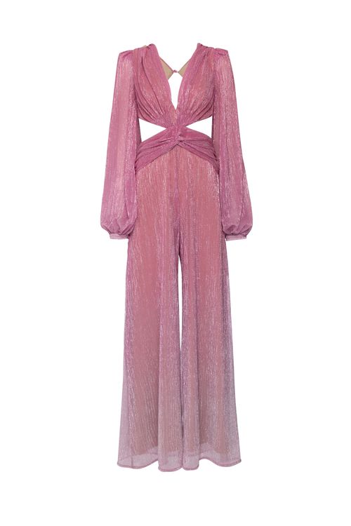 Macacão recortes lurex twiggy rosa