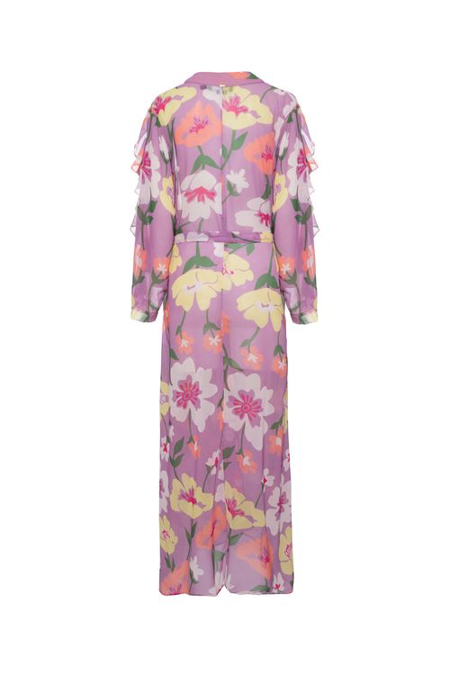 Kimono longo retrô flower lilas