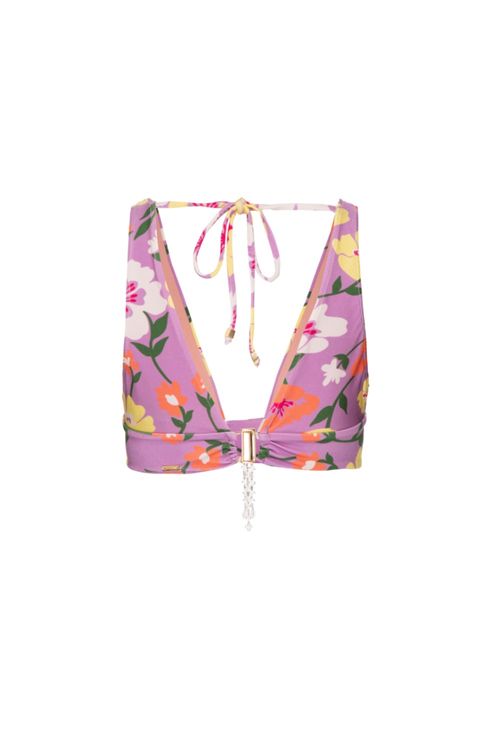 Top biquíni bordado retrô flower lilas