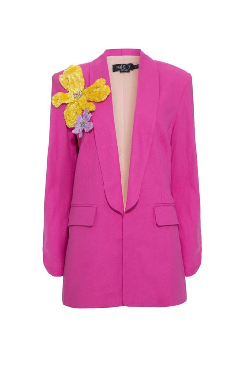 Blazer flor linho balneário pink