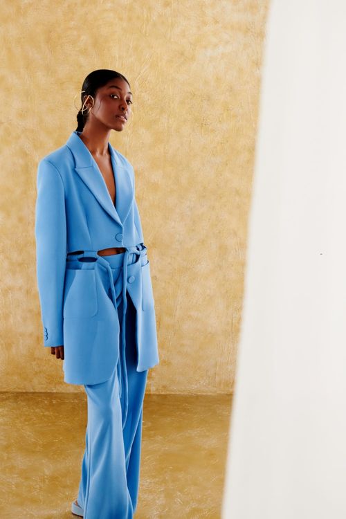 Blazer longo aberturas celeste