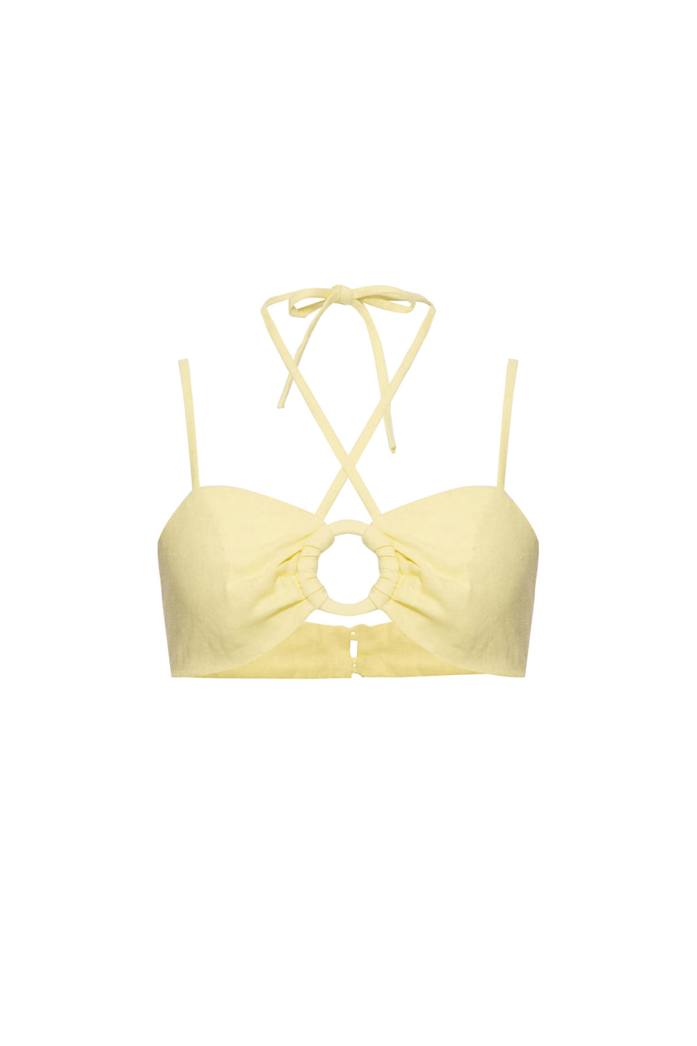 Top cropped argola linho balneário amarelo