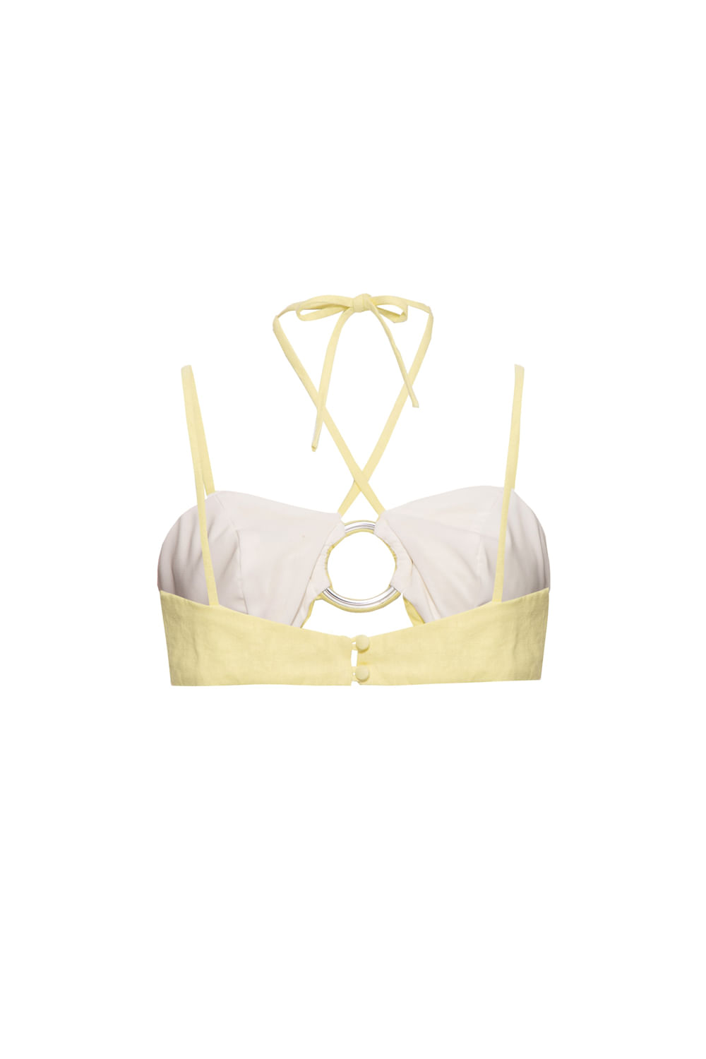 Top cropped argola linho balneário amarelo