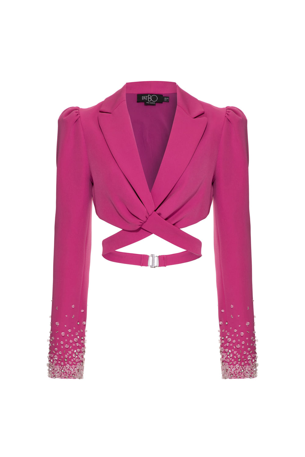 Blazer cropped bordado crepe edie fucsia