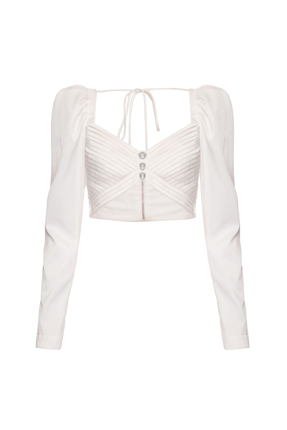 Top cropped drapeado cetim rampling off white