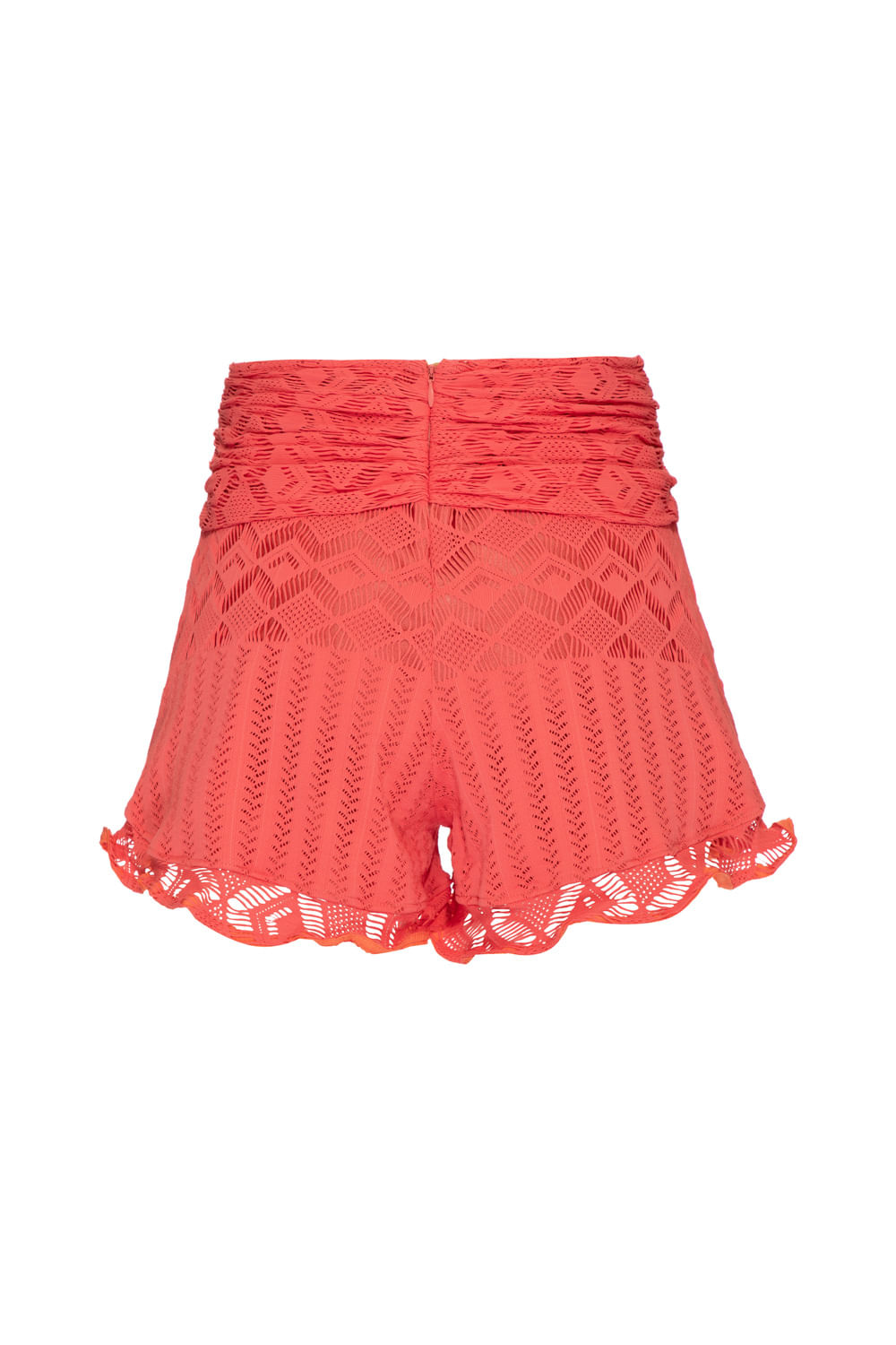 Short babado tela geo ludic coral