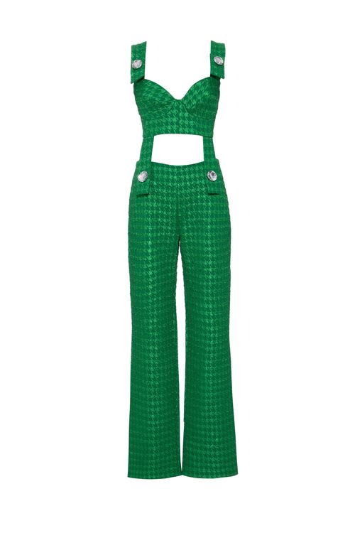 Macacão botões jacquard pied de poule verde