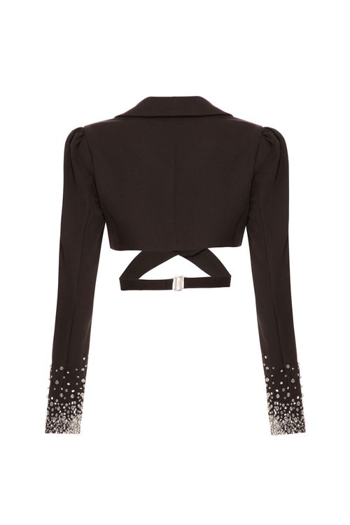 Blazer cropped bordado crepe edie preto