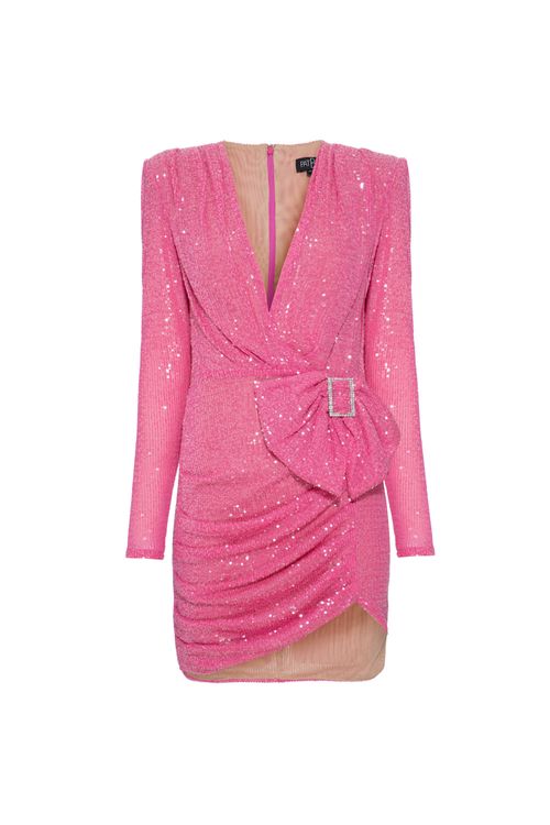 Vestido curto laço paetê duchess rosa
