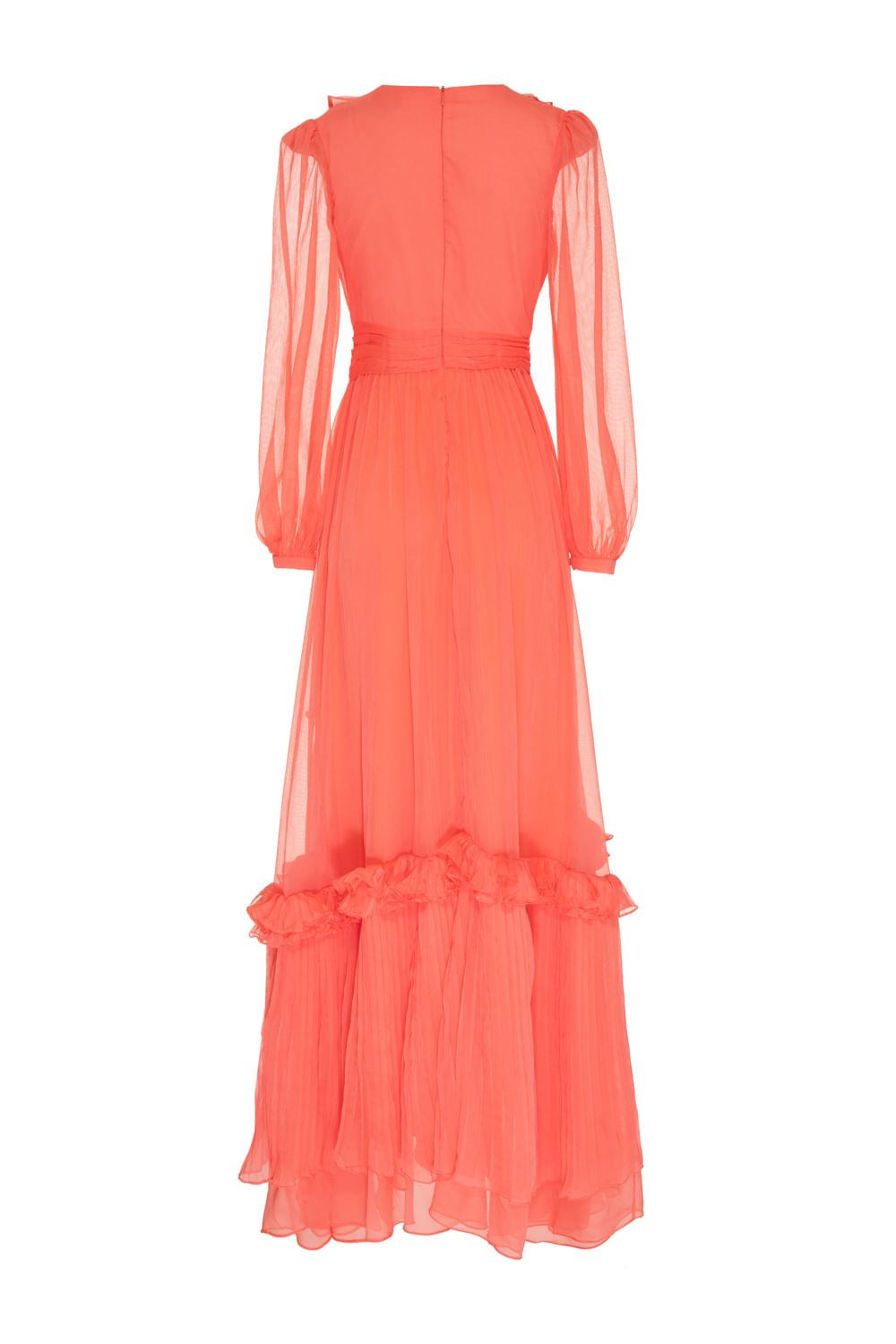 Vestido longo babados silky stardust coral