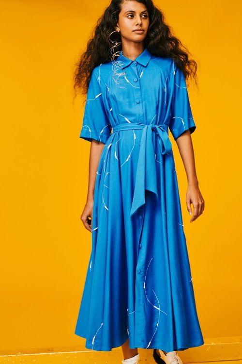Chemise mídi bordado circles azul