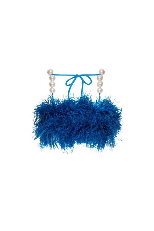 Top cropped plumas malha luxor spy azul