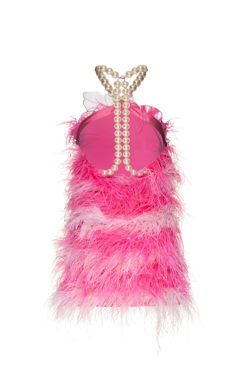 Vestido curto plumas cetim eloise rosa