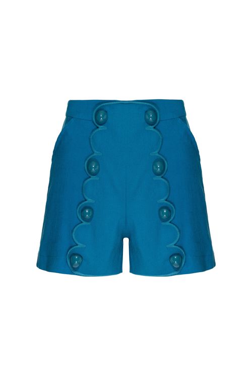 Short botões linho nilo matron azul