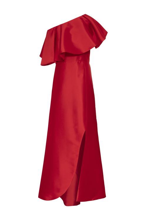 Vestido longo ombro único babado zibeline vermelho