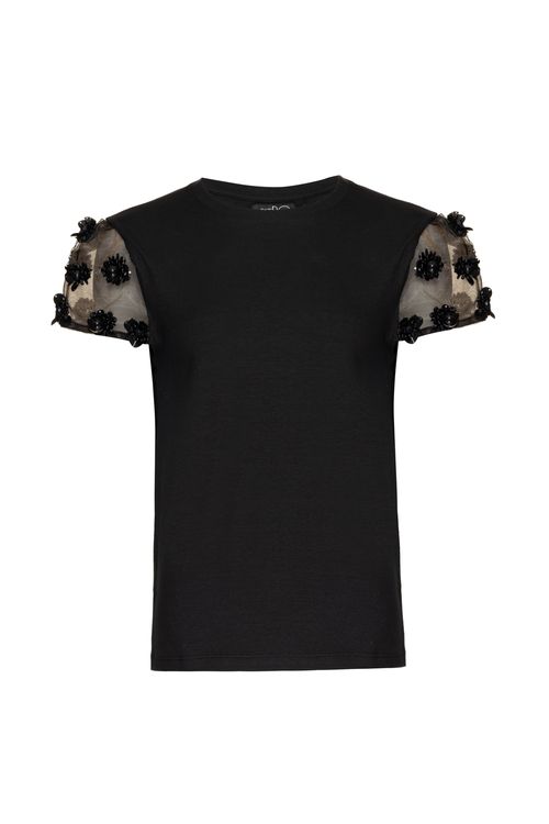 T-shirt bordado tule preto