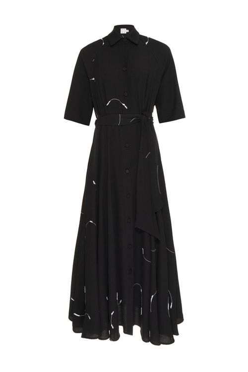 Chemise mídi bordado circles preto