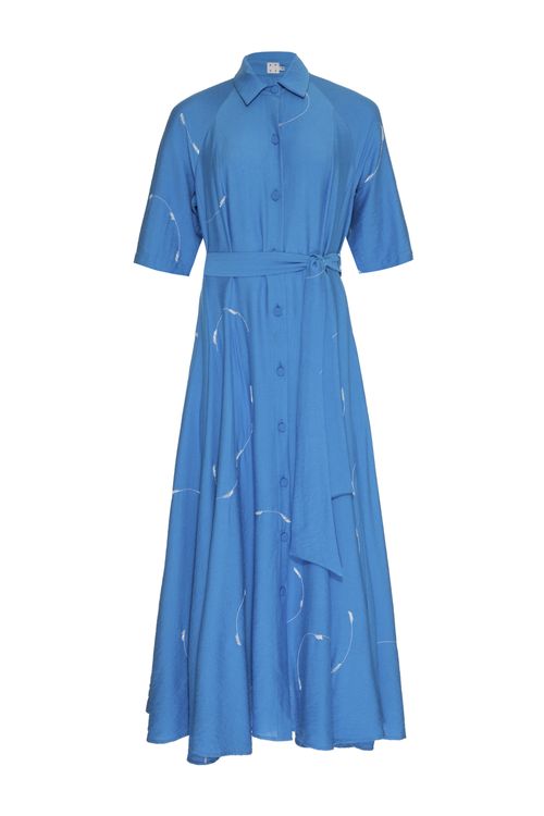Chemise mídi bordado circles azul