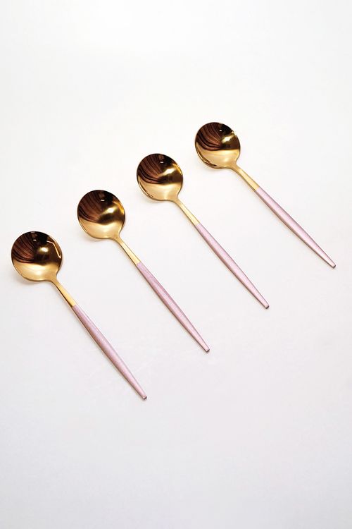 Jogo de colheres bicolor slim rosa/dourado