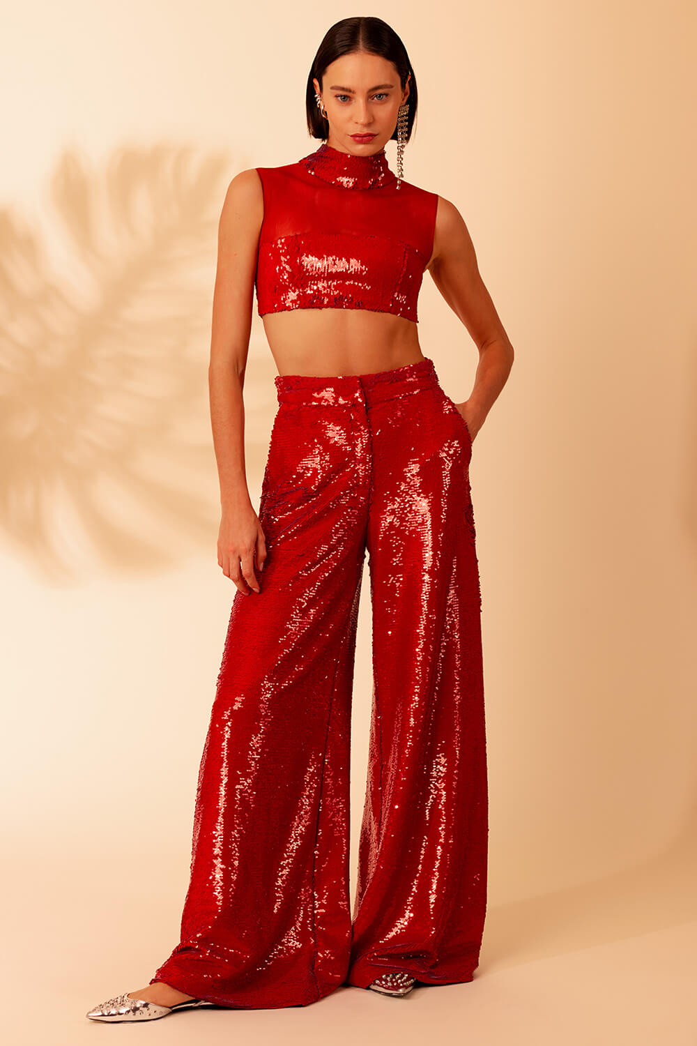 Calça paetê vibrant vermelho