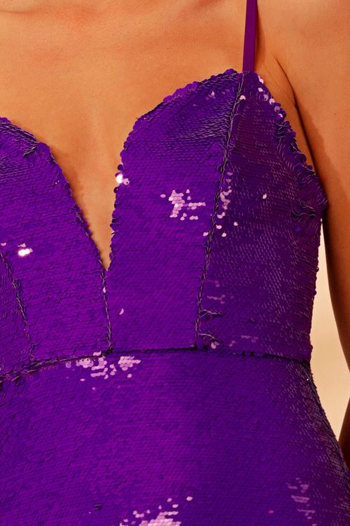 Vestido mídi paetê vibrant roxo