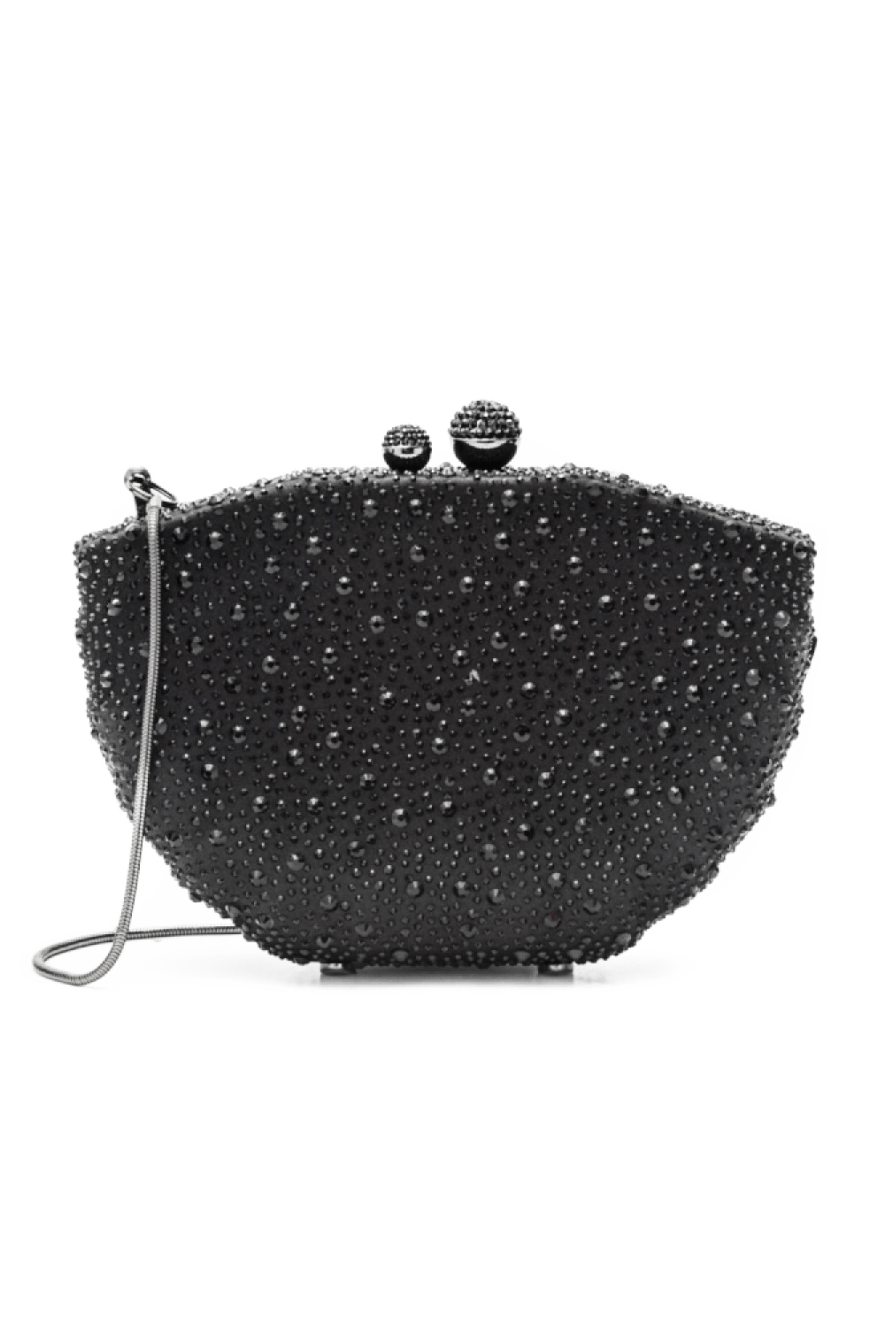 Clutch cetim cristais concha preto