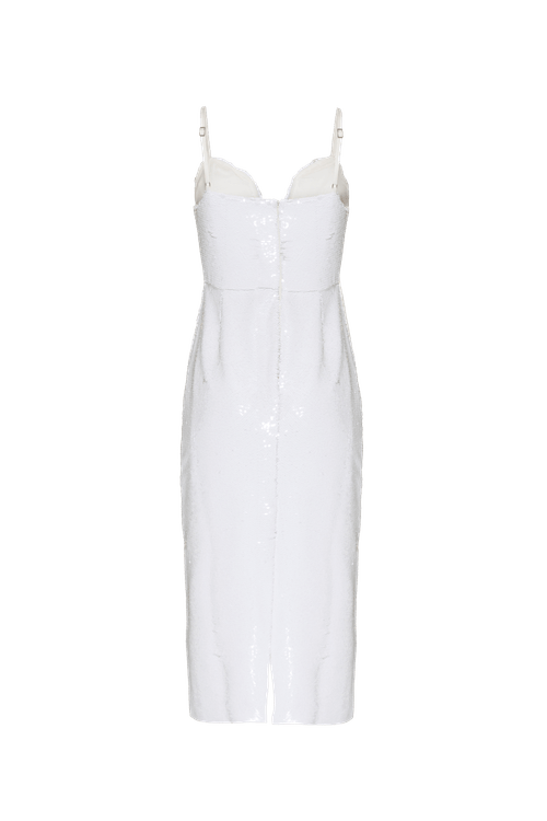 Vestido mídi paetê vibrant off white