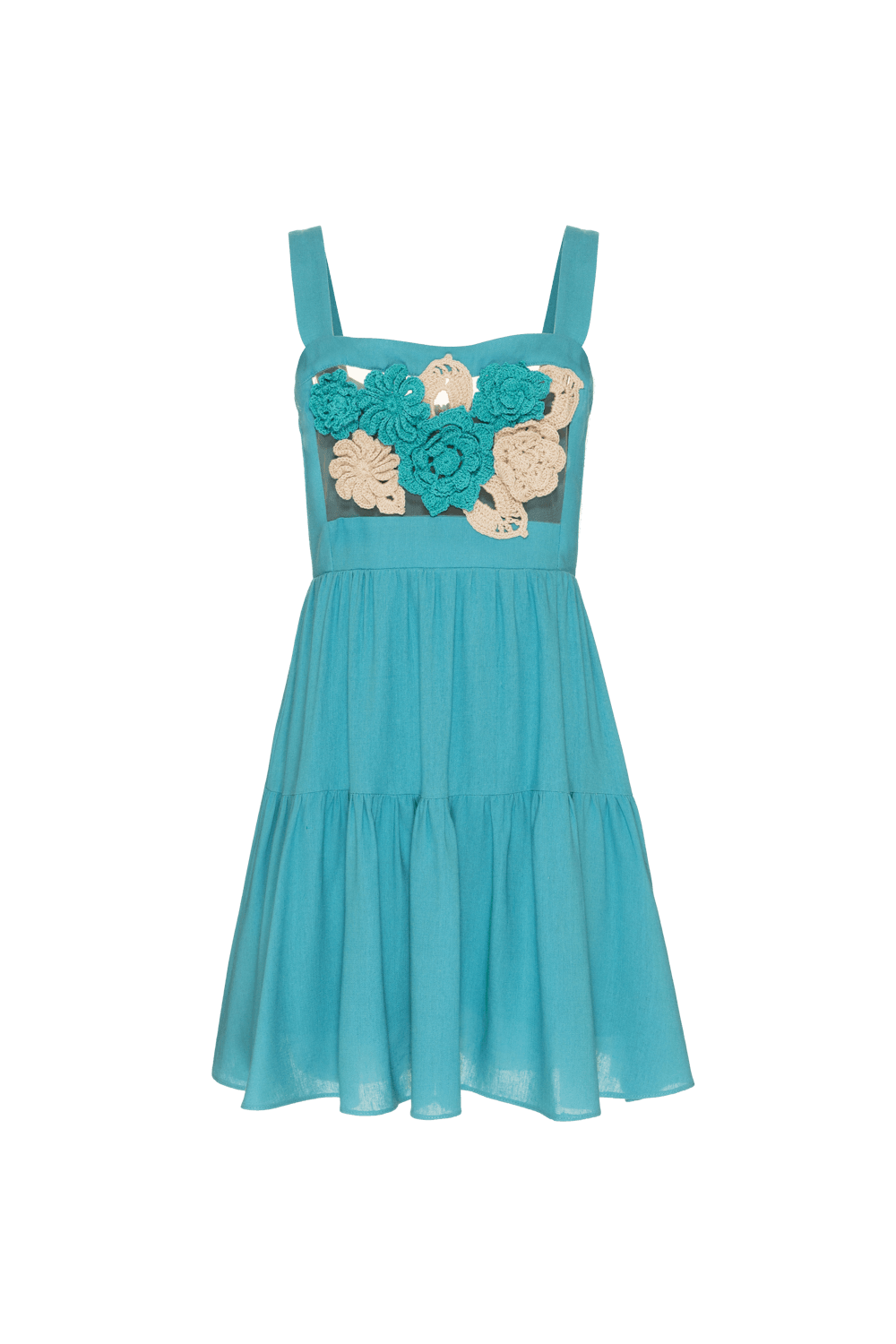 Vestido curto bordado linho joy verde