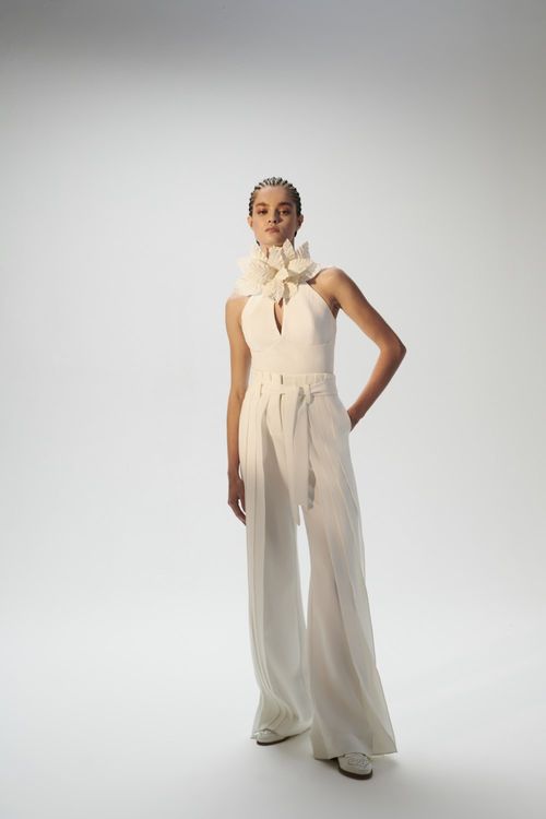 Calça ampla pregas loyal crepe off white