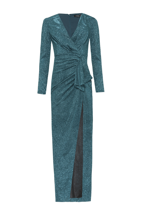 Vestido longo mangas malha pretty shine verde