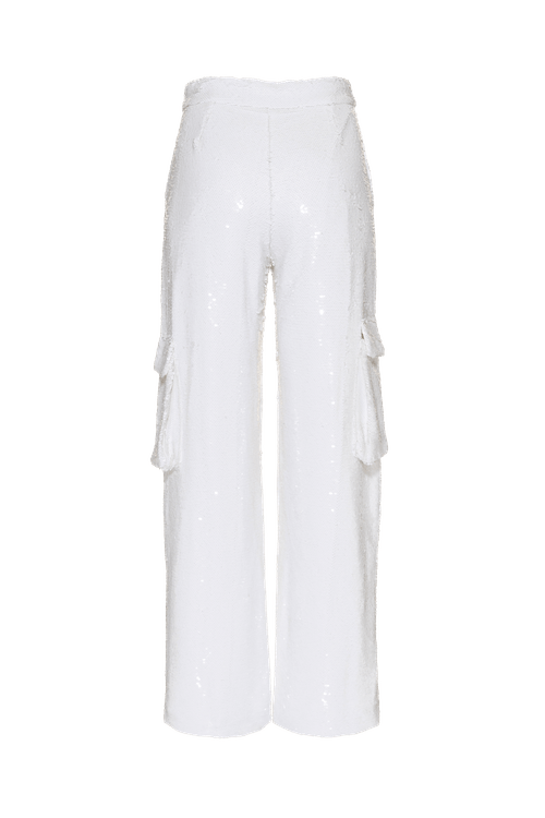 Calça bolsos paetê vibrant off white