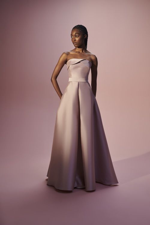 Vestido longo pregas étoile mikado rose