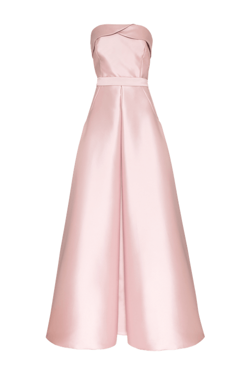 Vestido longo pregas étoile mikado rose