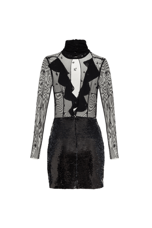 Vestido curto bordado paetê vibrant preto