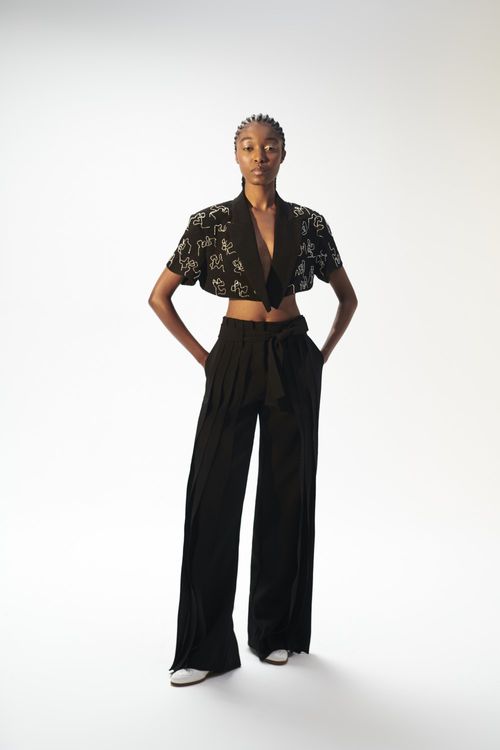 Calça ampla pregas loyal crepe preto
