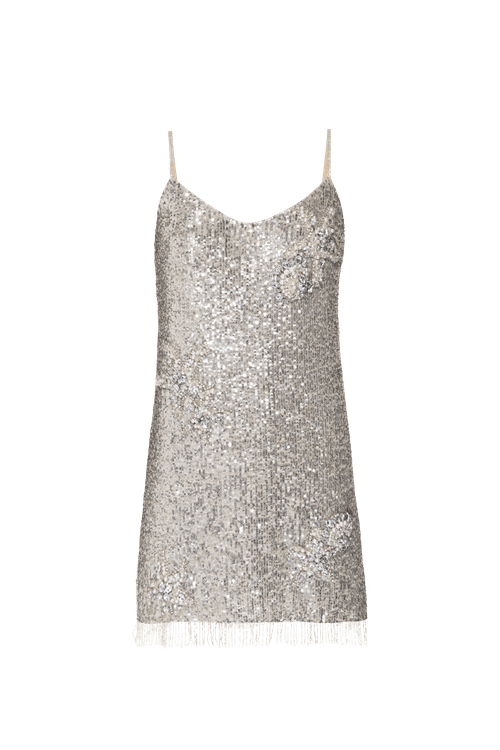 Vestido curto bordado paetê golden star prata